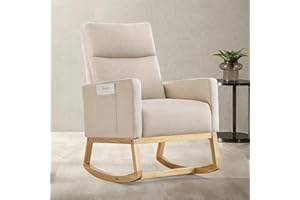 Aunekiv Schaukelstuhl Stillsessel Schaukelsessel, Gepolsterter Stillstuhl mit Holzbeinen & Seitentaschen, Hochlehner Stillen Sessel für Wohnzimmer, Schlafzimmer, Babyzimmer