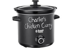 Russell Hobbs Chalkboard 3.5L Electric Slow Cooker - Cooks upto 4 portions, 3 heat settings, high/low/keep warm, Removable ceramic pot for easy cleaning, Glass lid, Energy saving, 200W, 24180