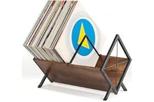 GHWMYD Rangement pour 100 Vinyles, Étagère pour pour l'affichage et I'organisation de vos Vinyles Fabriqué en Métal et en Bois, Support à Disques Magazines Livres | Étagère Décorée pour CD