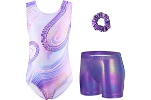 Arshiner flickor gymnastik trikåer set barn tre delar gymnastik outfit ärmlös trikåer med shorts och hårband glittrande tryckt träning balettdans dräkter bodyset 3-10 år
