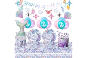 Marypaty piatti e bicchieri per feste di compleanno, Stoviglie per Feste di Compleanno, Compleanno Sirena Set, Sirena Decorazione di Compleanno, per feste di compleanno, 16 invitati (Style B)