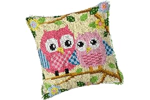 UNGROL Eule Kissenbezug Kissen Zum Selber Knüpfen Knüpfteppich Knüpfkissen Knüpfhaken Knüpfset Für Kinder Erwachsene Oder Anfänger Latch Hook Kits 43x43 cm,A