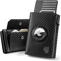 TRAVANDO AirTag* Portafoglio da uomo con fermasoldi Air Tag Portafoglio porta carte RFID Bifold regali per uomini, nero e scacchi