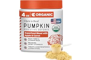 CHEW + HEAL LABS Organic Pumpkin Powder for Dogs - 4oz (110g) of Powder for Dog Digestion with 5cc Scoop - Made with Pumpkin, Apple, and Carrots
