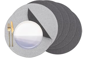 Banchif Manteles Individuales Lavables Juego de 6 Manteles Individuales de Lino Antideslizantes Manteles Individuales de Mesa Manteles Individuales Redondos (38 cm de diámetro)