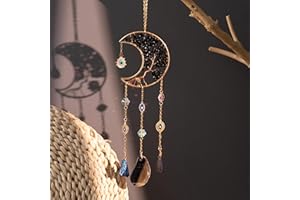MAUSOUCA Moon Crystals Traumfänger Baum des Lebens, natürlicher Edelstein, Achat, Wandbehang für Fenster, Garten, Heimdekoration (schwarz)
