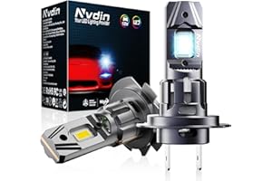 Nvdin lampadine h7 led 30000lm, ultra potenza lampadina per fari auto e moto, kit lampada 12v per abbaglianti o anabbaglianti o fendinebbia, dimensioni 1:1 alogena, luce bianca 6000k