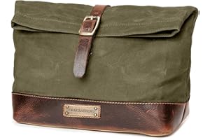 DRAKENSBERG Duża kosmetyczka "Otis" z woskowanego płótna, skóra, wodoodporna, możliwość rozszerzenia, wzór Roll-Top, do 8 l, Zielony las