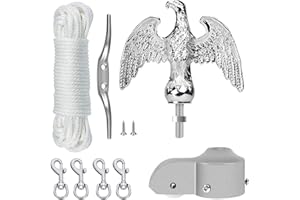 NQ Fahnenmast Zubehör Set mit Adler,Fahnenmast Reparaturset,Fahnenmast-Reparaturteile inkl.Adler,Seil,Karabiner, Klampe,Topper aus Aluminium mit Seilrolle(Silber)