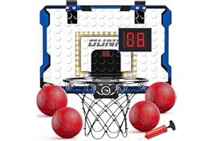 TEMI Indoor Basketball Reifen für Kinder, LED Licht Tür Basketballkorb, Mini Basketballbrett mit elektronischer Anzeigetafel 4 Bälle, Outdoor Geschenk für 5 6 7 8 9 10 11 12 Jahre alte Junge Kinder