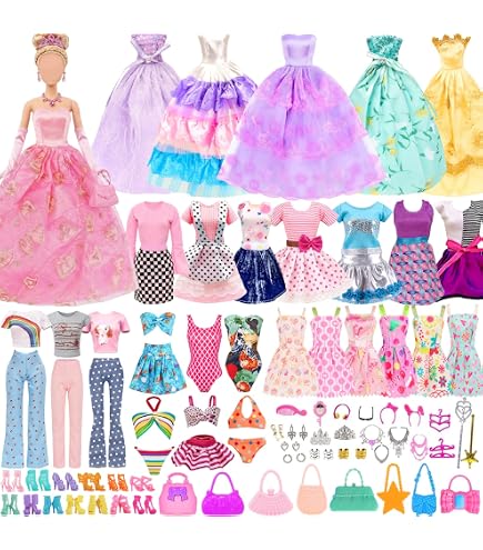 32 Pièces – Vêtements Barbie Et Accessoires : 10 Robes, 10 Chaussures, 6 Couronnes Et 6 Bijoux – Pour Poupée 11 Pouces, Lot Complet