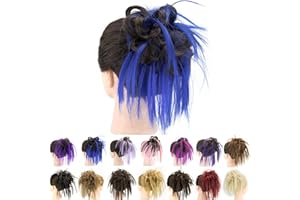 IMISSU 2PZ Chignon disordinato pezzo Updo falso Estensione Scrunchies Posticci ricci ondulati Fascia per capelli chignon a coda di cavallo per donne e ragazze (2PZ Marrone Blu)