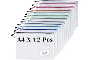 ‎TRANBO TRANBO 12 Stücke Reißverschlusstaschen A4, Wasserdichte Mesh-Taschen Dokumententasche, Zipper Tasche zur Aufbewahrung von Ordnern, Schreibwaren,Geeignet für Schule, Büro, Reisen