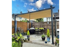 PURPLE LEAF Pergola 3 x 4 m Wasserdicht Stabil Winterfest, Aluminium Gartenpavillon mit Wetterfestes Schiebedach, Terrassenüberdachung Freistehend, UV-Schutz, Beige