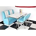 Just-Americana.com American Diner Furniture 50s Style Retro White 4 Legged Table, 1 Booth and 2 Blue Chairs
