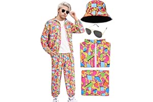 HARNYLOOM 80s 90s Fancy Dress Costume Men Women Adults, Shell Suit Rave Tracksuit Retro Outfit Jacket Hip Hop Rapper Disco Accessories Carnival Halloween Party (Rose, XL)