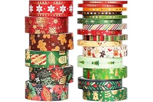 DHRUTI Noel Washi Tape Set, 21 Rouleaux Masking Tape Scrapbooking de Noël, Ruban Adhésif Décoratif en Papier pour Bullet Journal, Scrapbooking Artisanat, DIY, Emballage Cadeau