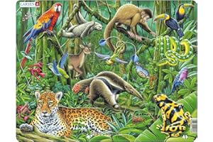 Puzzle éducatif Animaux de la forêt Tropicale – 70 pièces avec Cadre – Jungle sud-américaine – Jeu de découverte et Observation – Enfants – Larsen FH10