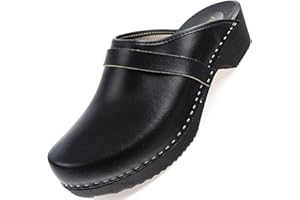APREGGIO Clogs męskie - skórzane buty drewniane – wygodne drewniane buty męskie – męskie chodaki skórzane – praktyczne chodaki ogrodowe męskie – kapcie męskie