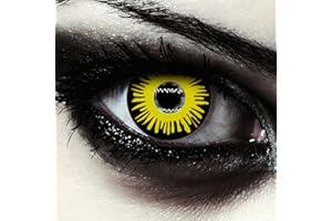 DESIGNLENSES lentilles de couleur jaune et noir pour halloween costume, 1 paire (2 pcs), sans correction + étui à lentilles "Yellow Fear"
