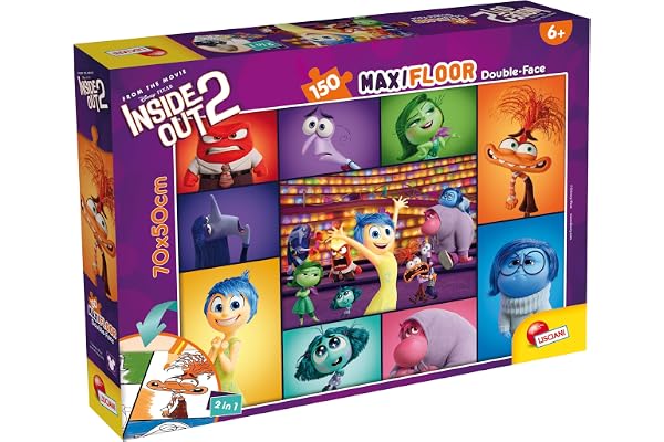Lisciani - DISNEY VICE-VERSA 2 - Puzzle 150 Pièces - Pour les Enfants dès 6 ans - Puzzle Maxifloor Double Face - 35x25cm - Verso à Colorier - Jeu Educatif & Ludique - INSIDE OUT 2
