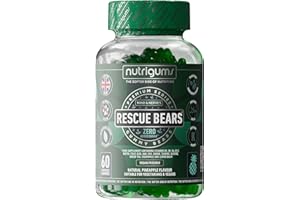NUTRIGUMS Rescue Bears Daytime Stress & Anxiety Relief Gummy | Green Tea, Taurine, Glycine, Chamomile and Lemon Balm with Vitamins & Prebiotics | Pineapple Flavour | 60 Vegan Gummies | Mind & Mood Support