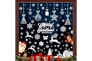 YANGTE 197 adesivi per finestre di Natale, fiocchi di neve, renna, Babbo Natale, riutilizzabili, decalcomanie in PVC per decorazioni natalizie in vetro, 9 fogli