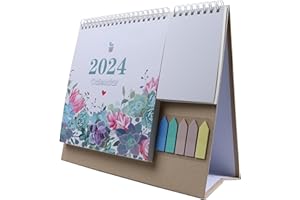 ‎AMO HERMOSO Tischkalender 2024, Desktop Monatskalender mit Mini Notizen und farbigen Etiketten, Hochwertiges Papier, To-Do-Liste, Urlaubskennzeichnung und Top 3 Aufgaben, Englische Version