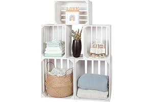 LAUBLUST Vintage Holzkisten 5er Set Weiß - 50x40x30cm / 40x30x25cm | Weinkisten & Obstkisten | Deko- & Möbelkisten