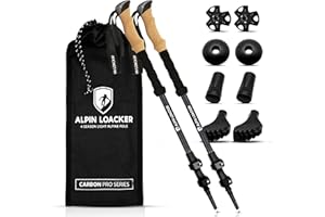 Alpin Loacker Teleskopowe kijki trekkingowe z włókna węglowego i aluminium z uchwytem korkowym, lekkie kijki do nordic walkingu, dla kobiet i mężczyzn, do jazdy na nartach i wędrówek, kijki
