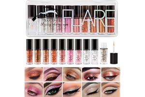 Teekerwan 10 couleurs brillant liquide Eyeliner fard à paupières maquillage Pack durable imperméable à l'eau brillant ombre à paupières liquide métal maquillage (01) (03)