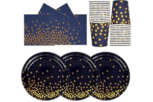 PYAILI Oro Blu Scuro Stoviglie Feste 72 Pezzi Verde Erba Festa della Addobbi Ragazza Compleanno Dambini Articoli Feste Set Include Piatto Usa e Getta Carta Party Tazze Tovaglioli-24 Ospiti