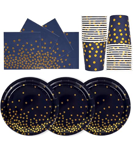 Kit Stoviglie Per Festa Buon Compleanno Shiny Gold - 112 Pezzi In Carta Compostabile Per 24 Persone