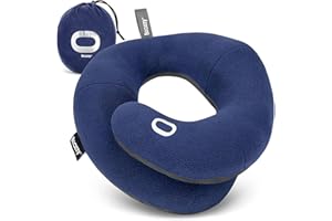 BCOZZY Travel Neck Pillow for Airplane – Patented Double Support for Head, Neck, and Chin. Best for Long Flights, Plane Sleeping, and Car Rides. Adjustable Size. Fully Washable. Carry Bag. Large, Navy