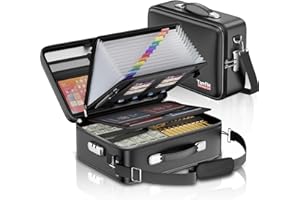 Tamfile Fireproof Document Box, 8 Layers Hard Case Document Organiser Box with Lock, Water Resistant File Storage Box with 13 Pockets Expanding File Folder A4, Portable Home Office Travel Safe, Black