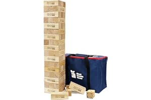Jac & Mok Wooden Toppling Blocks Game set,Stacking Timber Games 3ft Builds To Maximun About 7.7ft with Carrying Bag, (54pcs Giant Tumble Tower with Dice)
