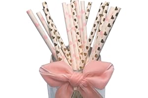 BOFA ECO TABLEWARE Różowe złoto serce kolorowe papierowe słomki do picia, wzór mieszanych kolorów jednorazowa słomka papierowa