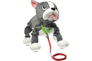 FLAIR Les Toufous Peluche interactive Chien, Marche et Court, fonctionne Sans Piles, Laisse incluse, Bulldog Français, Jouet pour enfants dès 2 ans, Polyester, Gris et Blance