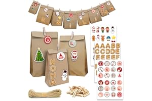 DuneDesign Zestaw XXL z imieniami: kalendarz adwentowy do napełniania dużych torebek – 24 torebki papierowe w 3 rozmiarach, 100 naklejek, zestaw do majsterkowania, kalendarz adwentowy, akcesoria, spersonalizowany kalendarz adwentowy do samodzielnego wykonania