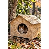 Reyo 50x50x35 cm Kedi Evi, Dış Ortama, R&uuml;zgar ve Soğuğa Dayanıklı Ahşap Kedi Yuvası, Yavru ve Yetişkin Kediler İ&ccedil;in Barınak O