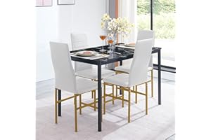Paonne 5-Pieces Dining Table with Chairs, MDF Dining Table and Chairs Set for 4, Faux Marble Kitchen Table & Chairs, Rectangular Dining Room Set for 4 for Home Kitchen/Dinette/Restaurant