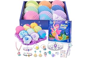 Tacobear 9pcs Bombe de Bain Effervescentes Enfant avec Surprise Bijoux Sirène Couronne Tatouage Coffret Boule de Bain Moussant Naturelle Cadeau Anniversaire Noël pour Fille Femme