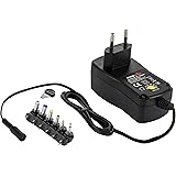 Poppstar Universal Schaltnetzteil (4,5V 5V 6V 7,5V 9V 10 V 12V - 2A (2000mA) Netzteil mit 6 Wechselsteckern und LED, 150cm
