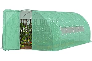 Outsunny Serra per Orto a Tunnel con Porta e 8 Finestre, Serra da Giardino in PE e Metallo Zincato, per Coltivazaione Piante, 600x300x200cm