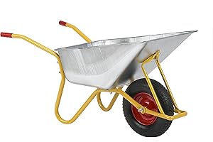 RAVENDO Schubkarre Bauschubkarre Schubkarren Schiebkarre Scheibtruhe Gartenkarre BC 1102S Gelb | 110 Liter Mulde | Luftrad kugelgelagert | 200kg Tragkraft | Muldenstützbügel | Rahmen pulverbeschichtet