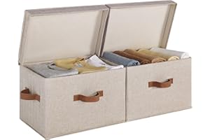 StorageWorks Wardrobe Storage Boxes with Lids, Large Fabric Boxes for Shelves, Decorative Storage Baskets with Lids for Closet Shelf Storage Organising Clothes, Brown and Beige, 2-Pack