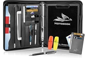 Royal Phoenix® Business Schreibmappe A4 'Hawk' - Hochwertige Ringbuchmappe mit Reißverschluss - inkl. Kreditkartenetui + weiteren EXTRAS - Arbeitsmappe aus hochwertigem Kunstleder in Schwarz