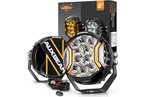 Auxbeam V-Ultra Series Side Shooter Light Bar 5" 172W Round Off Road Lights LED Pods 20400LM Amber DRL & Spotlight Two Tone 270° Wide Off Road Lighting with