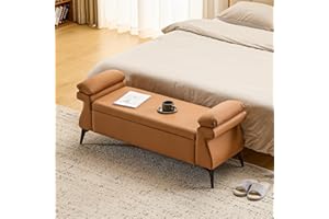 Ckaff Panca Contenitore Camera da Letto 128x44x53cmm, Panca Fondo Letto Matrimoniale, Cassapanca Pouf Organizzatore Ottomano in Pelle PU per Camera da Letto Soggiorno Ingresso, Marrone Chiaro