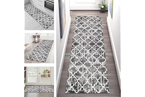 ‎SGLGSTORE Teppich Läufer Flur Küche rutschfest waschbar Küchenläufer Korridor Tepiche Lang 50X180CM Grau Weiß Marokko Teppichläufer Meterware Kücheteppich Schlafzimmer Wohnzimmer Flurmatte Breit 40-120cm